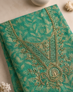Sea Green Printed Lawn Suit with Embroidered Neckline & Pure Chiffon Dupatta