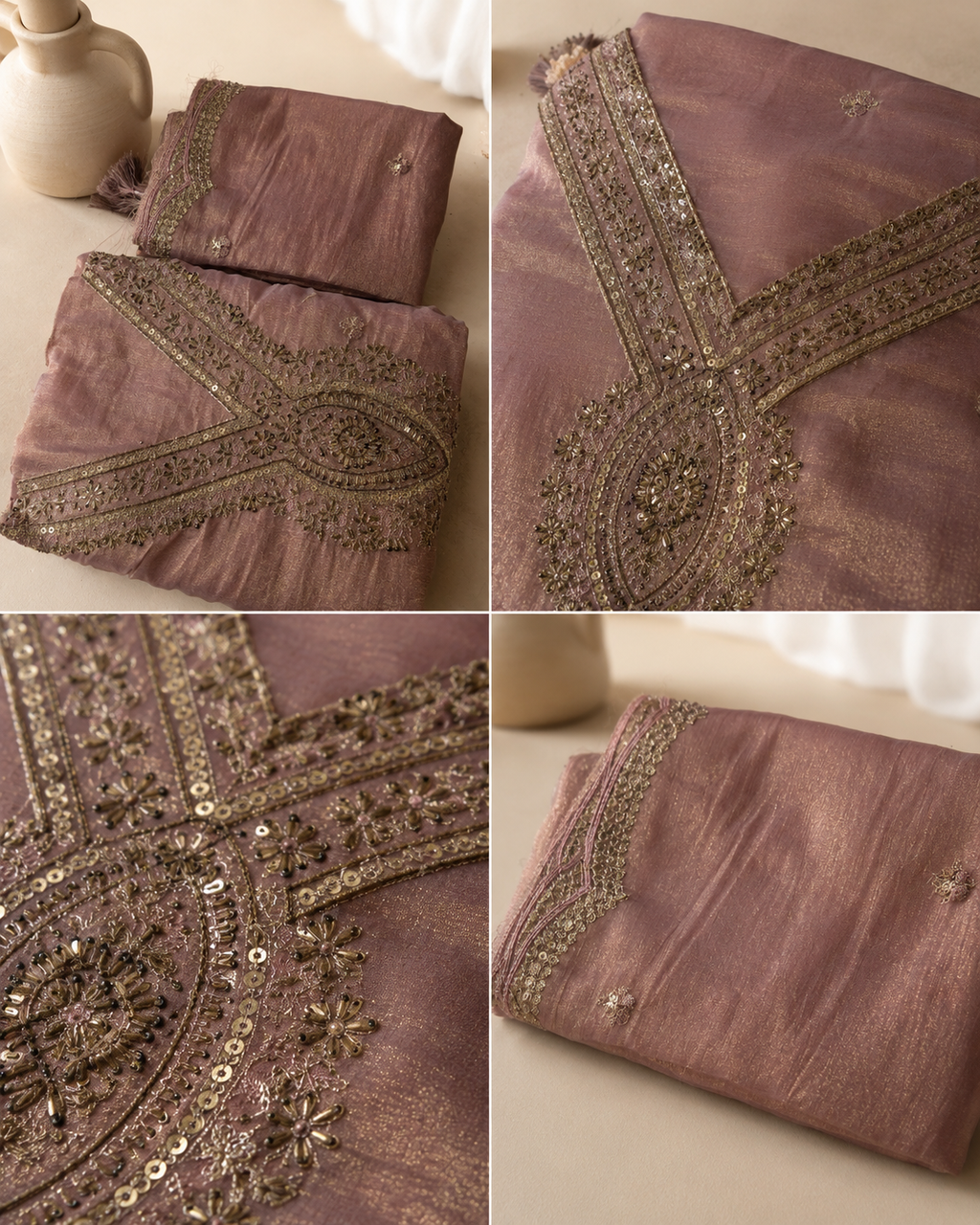 Dusty Mauve Rose pure soft tissue Suit with  pure Tissue Silk dupatta