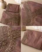 Dusty Mauve Rose pure soft tissue Suit with  pure Tissue Silk dupatta