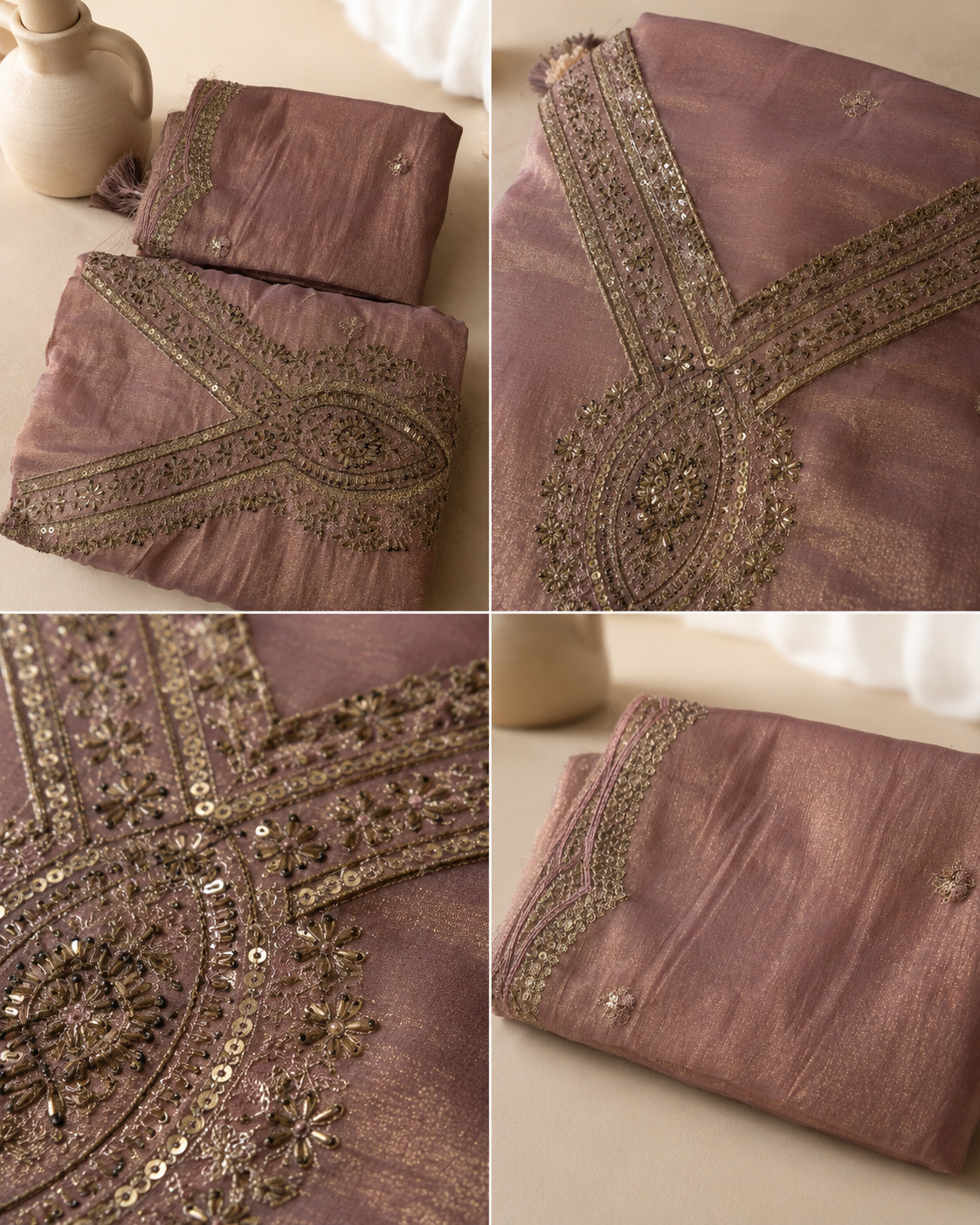 Dusty Mauve Rose pure soft tissue Suit with  pure Tissue Silk dupatta