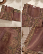 Mocha Mauve Suit with  pure Tissue Silk dupatta
