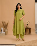 Sage green textured A-line elegant 2-side cowl dress AYLIN0040