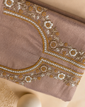 Dusty Mauve Suit with Embroidered Neckline and Pure Silk Tissue Dupatta