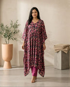Elegant printed kaftan set featuring flowy sleeves, AYLIN0045