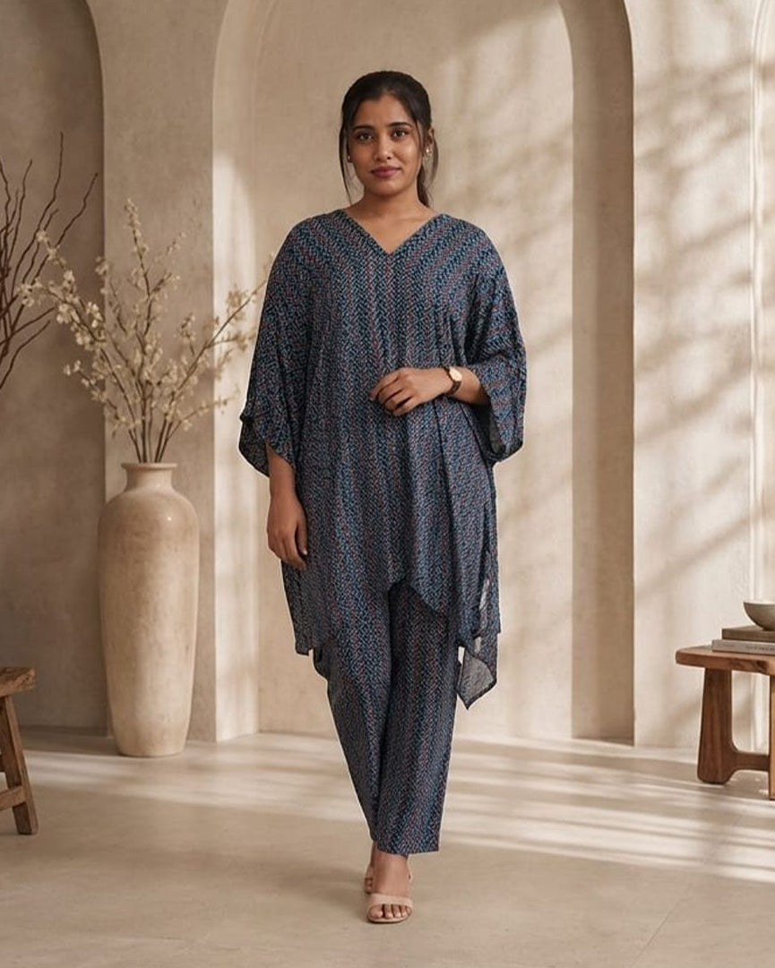 Modal Silk Printed Co-ord Set â Geometric Wave AYLIN0027