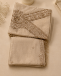 Ivory Beige Suit with Embrioiderd Neckline and Pure Silk Tissue Dupatta