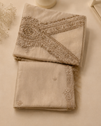Ivory Beige Suit with Embrioiderd Neckline and Pure Silk Tissue Dupatta