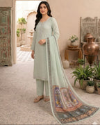 Pastel Mint Green Heavy embroidery worked yoke 3 pic set AYLIN0028