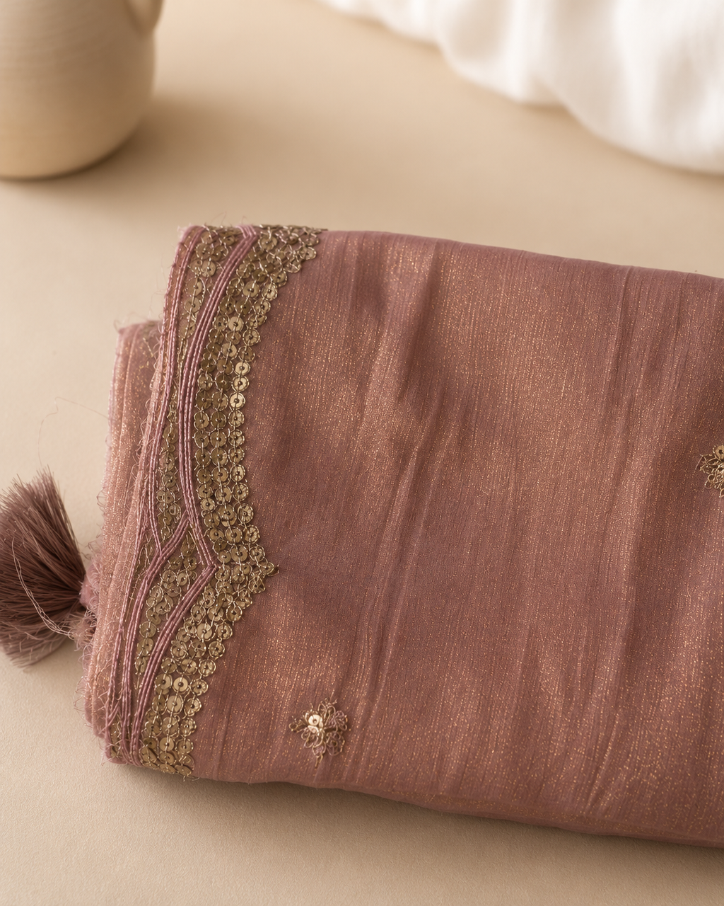 Dusty Mauve Rose pure soft tissue Suit with  pure Tissue Silk dupatta