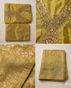 Olive Gold Suit with Embroided Neckline and Pure Silk Tissue Dupatta