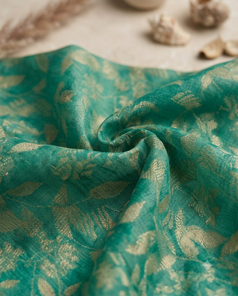 Sea Green Printed Lawn Suit with Embroidered Neckline & Pure Chiffon Dupatta