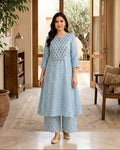 light blue, printed cotton A-line kurta (top) AYLIN0044