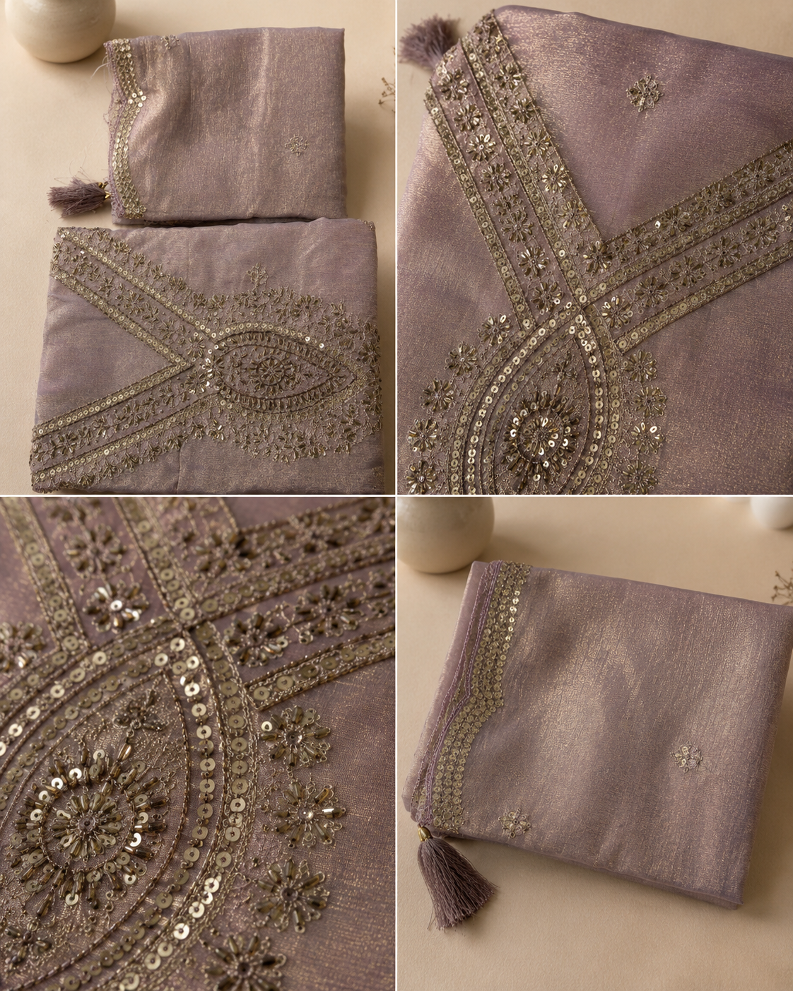 Dusty Lavender Suit with  pure Tissue Silk dupatta