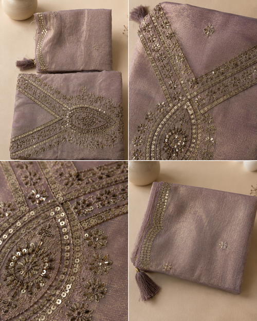 Dusty Lavender Suit with  pure Tissue Silk dupatta