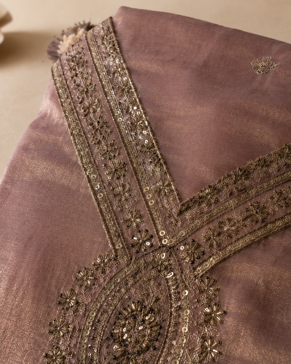 Dusty Mauve Rose pure soft tissue Suit with  pure Tissue Silk dupatta