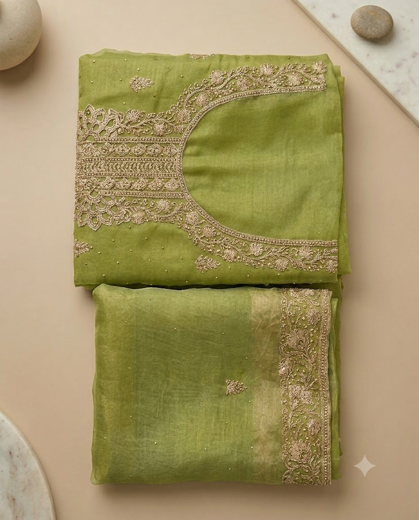 Dusty Mauve Chinon Unstitched Suit with Banarasi Weave Dupatta