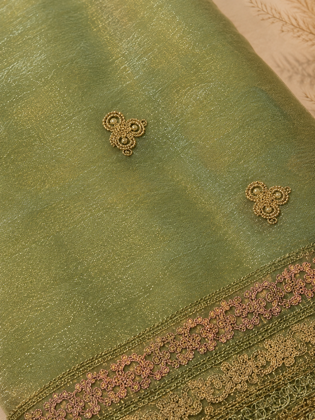 Sage Green Suit with  pure Tissue Silk dupatta