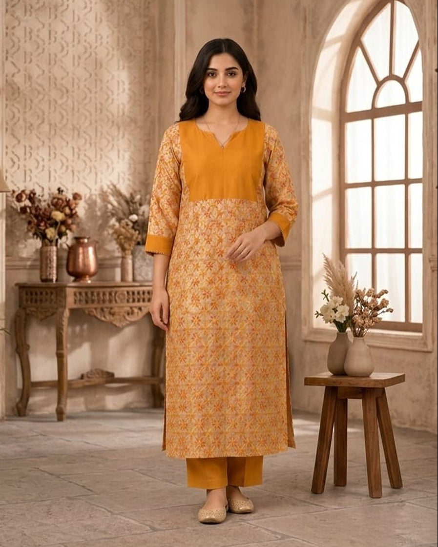 Straight-cut ethnic Tussar Silk kurti AYLIN0043
