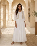 White Chandery  L shape Lace Yoke Dress AYLIN0036