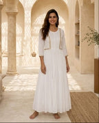 White Chandery  L shape Lace Yoke Dress AYLIN0036