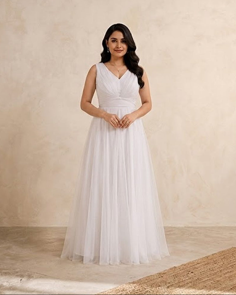 Classic White Soft Net Gown AYLN0033