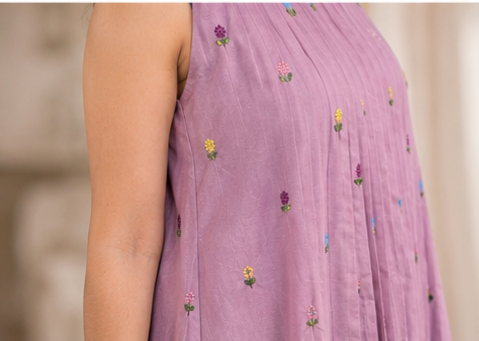 Floral Embroidery Pleated Dress