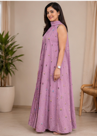 Floral Embroidery Pleated Dress