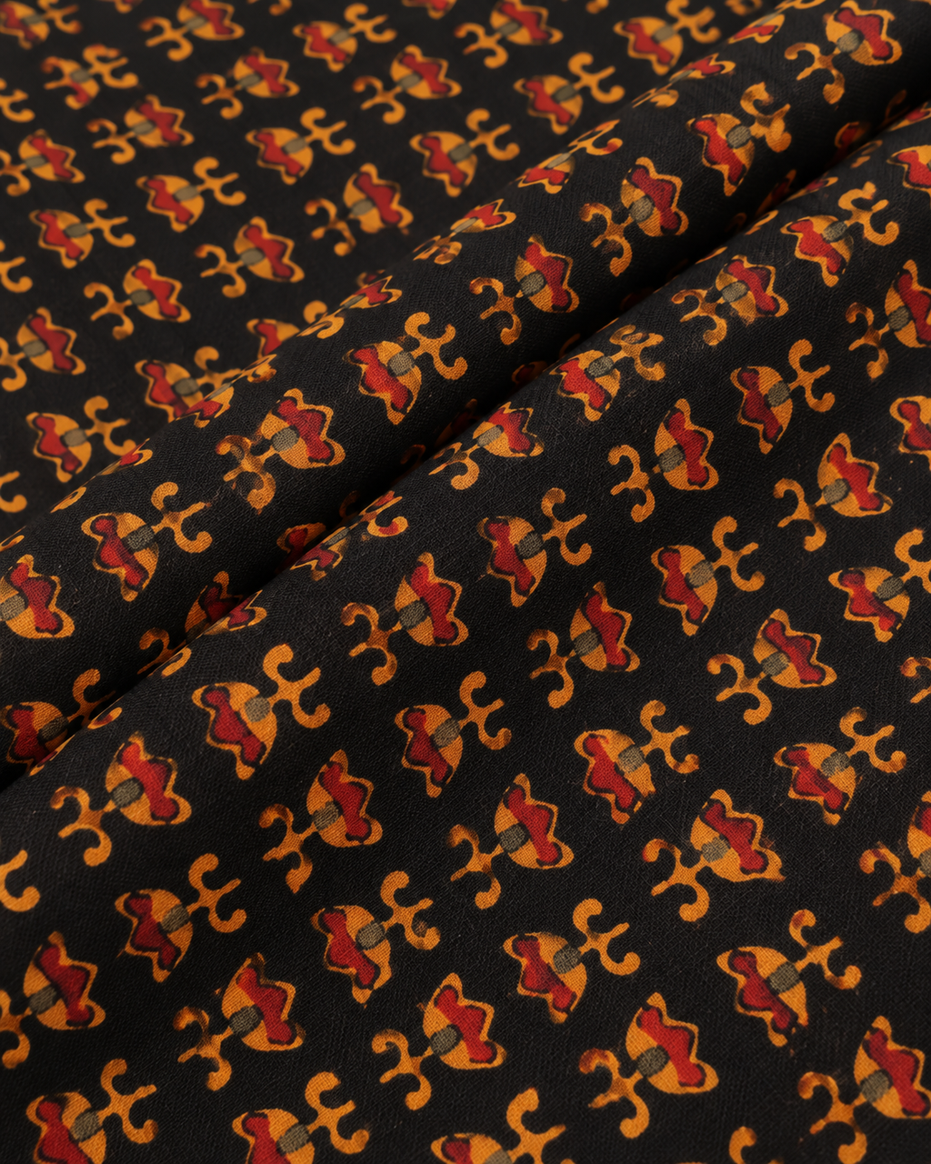 Black Fabric with Mustard & Rust Floral Motifs