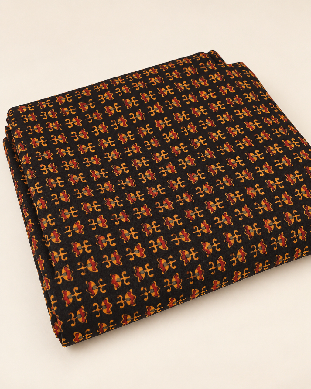 Black Fabric with Mustard & Rust Floral Motifs