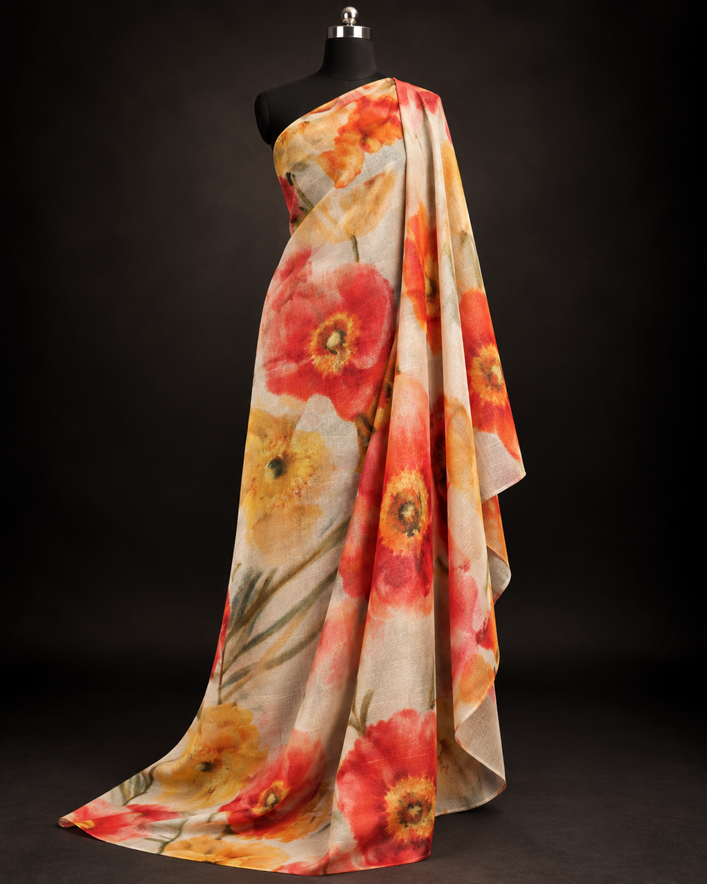 Ivory Fabric with Vibrant Watercolor Florals