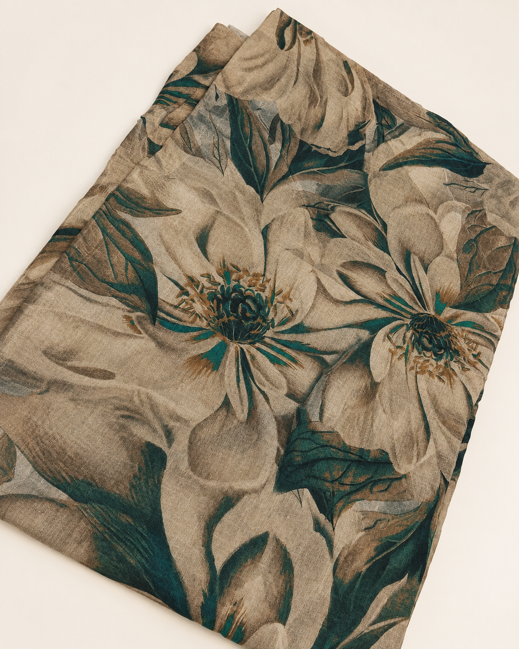 Beige and Deep Teal Oversized Floral Fabric