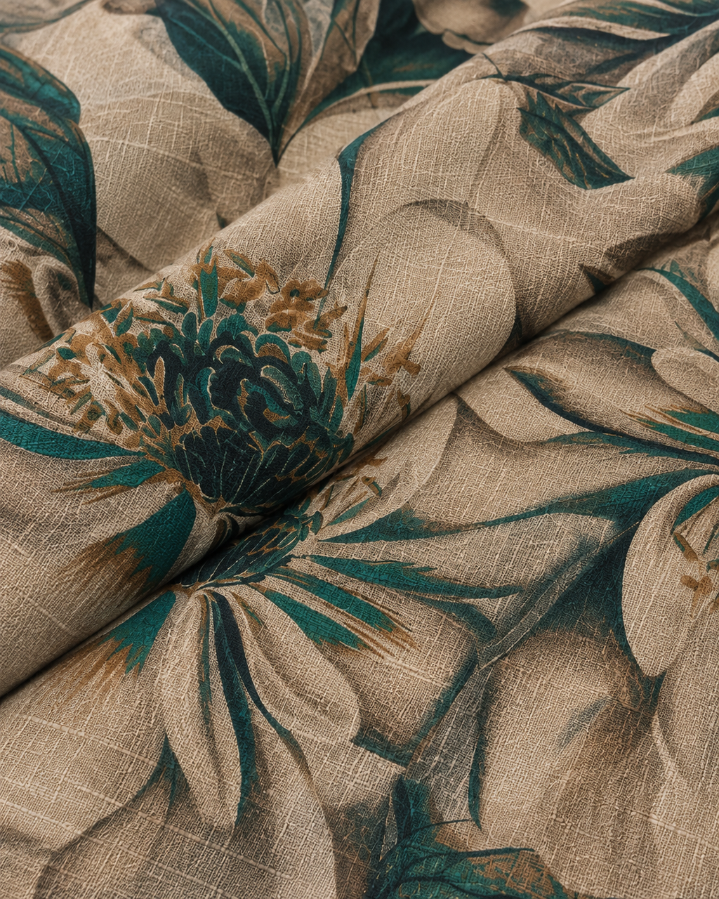 Beige and Deep Teal Oversized Floral Fabric