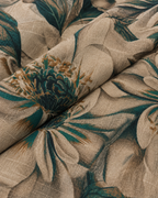 Beige and Deep Teal Oversized Floral Fabric