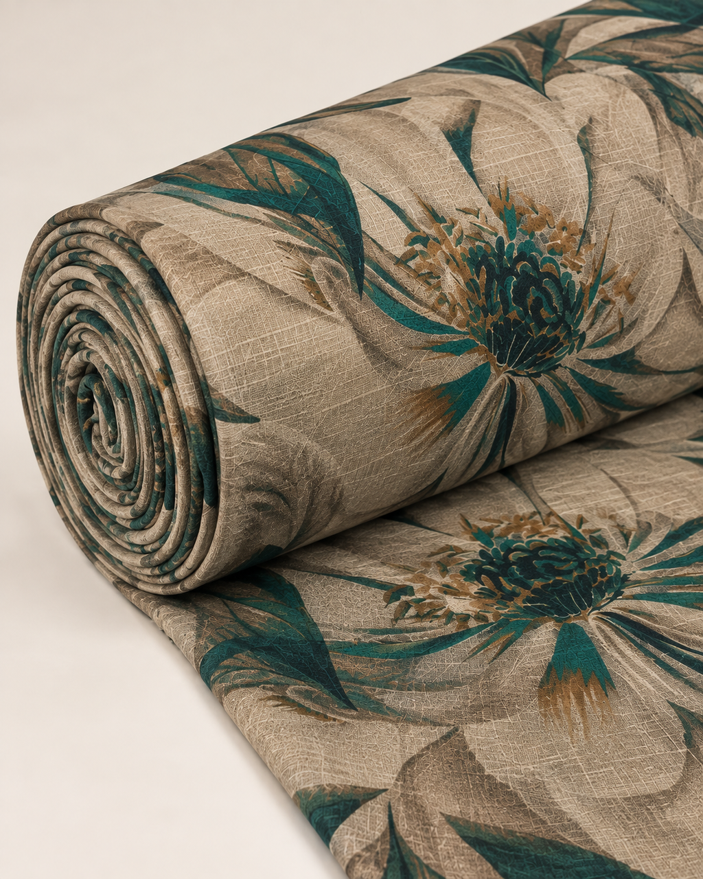 Beige and Deep Teal Oversized Floral Fabric