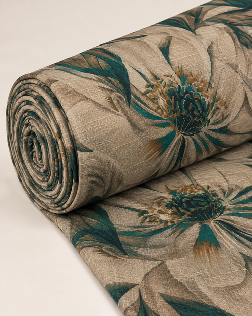Beige and Deep Teal Oversized Floral Fabric