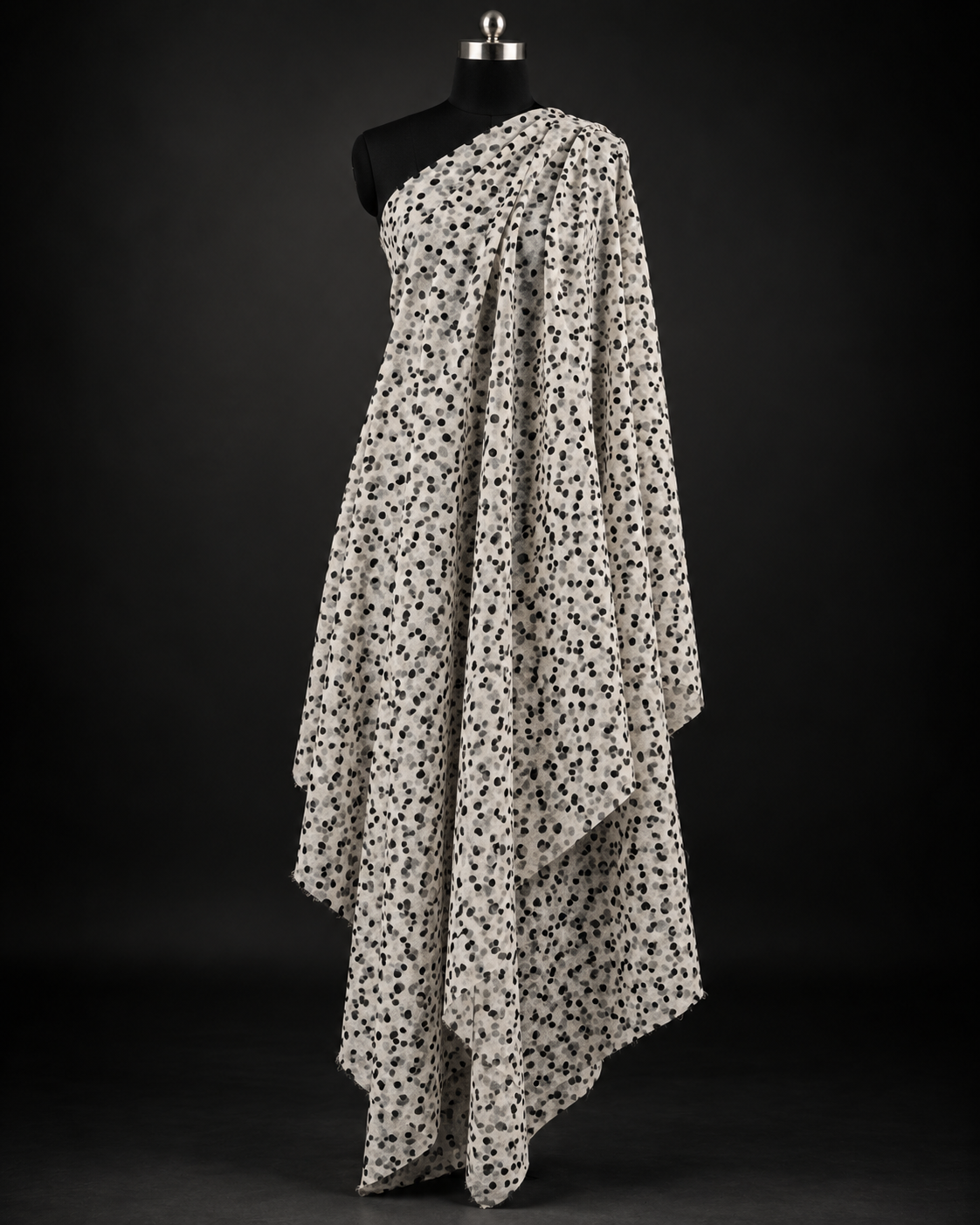 Ivory Black & Grey Abstract Spot Print Fabric