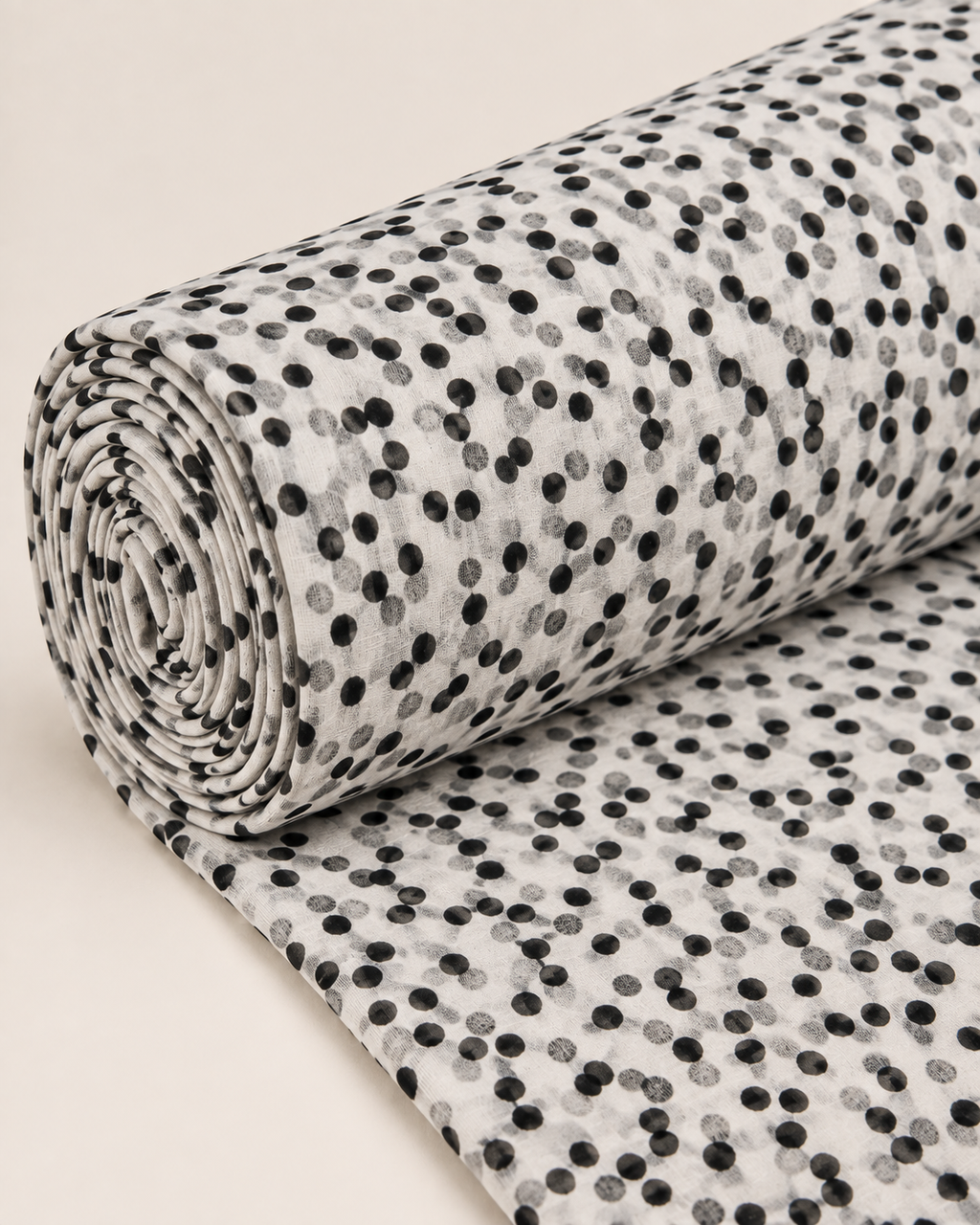 Ivory Black & Grey Abstract Spot Print Fabric