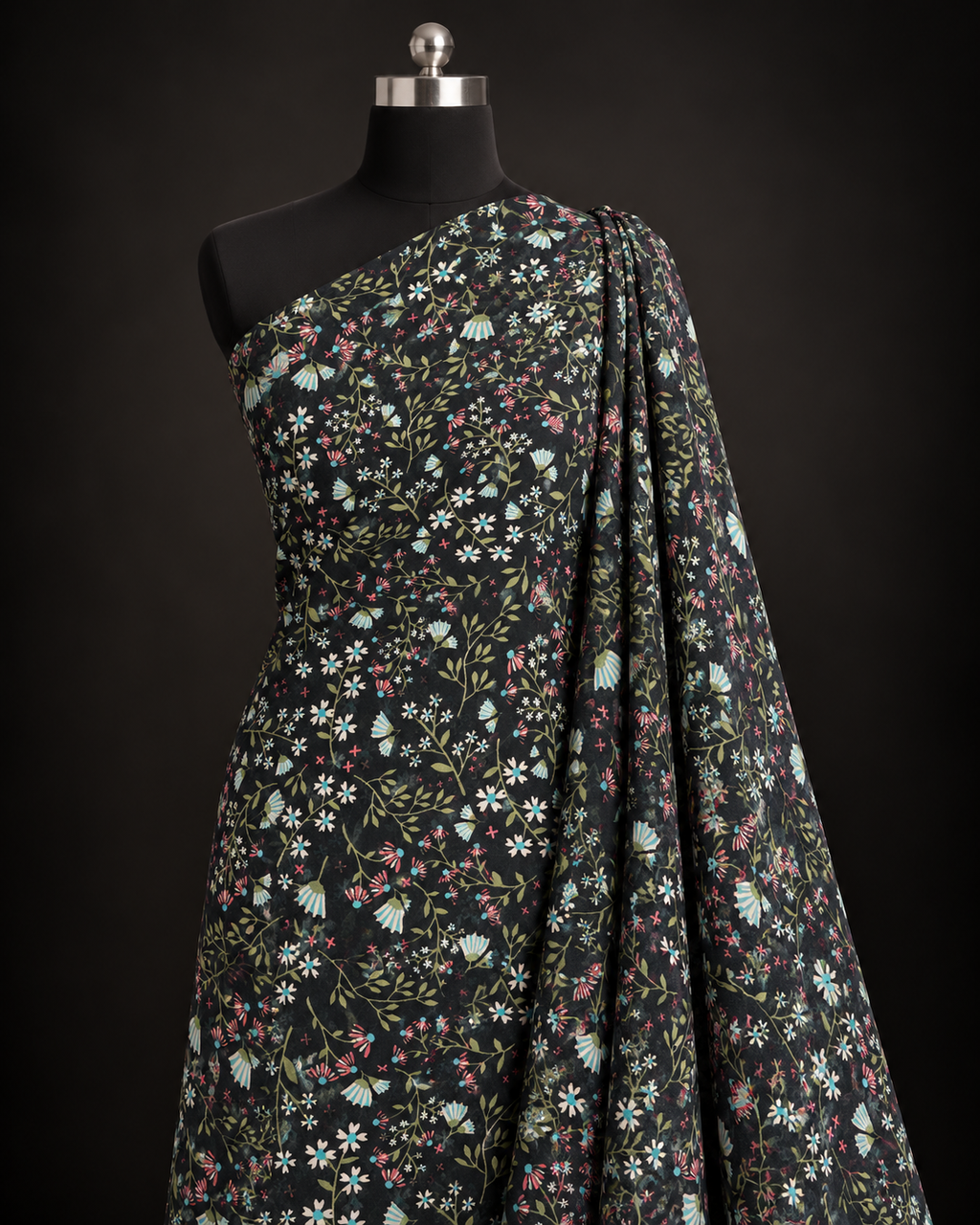 Black Floral Print Fabric