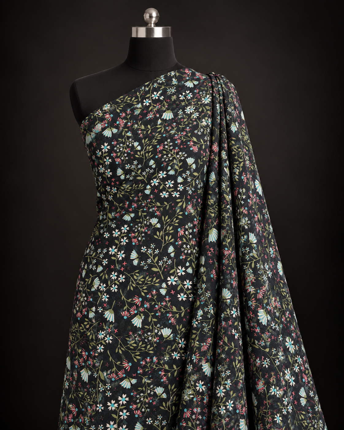 Black Floral Print Fabric