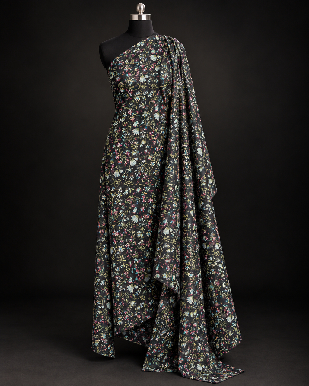 Black Floral Print Fabric