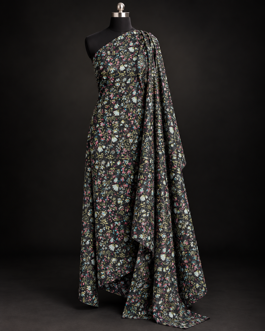 Black Floral Print Fabric