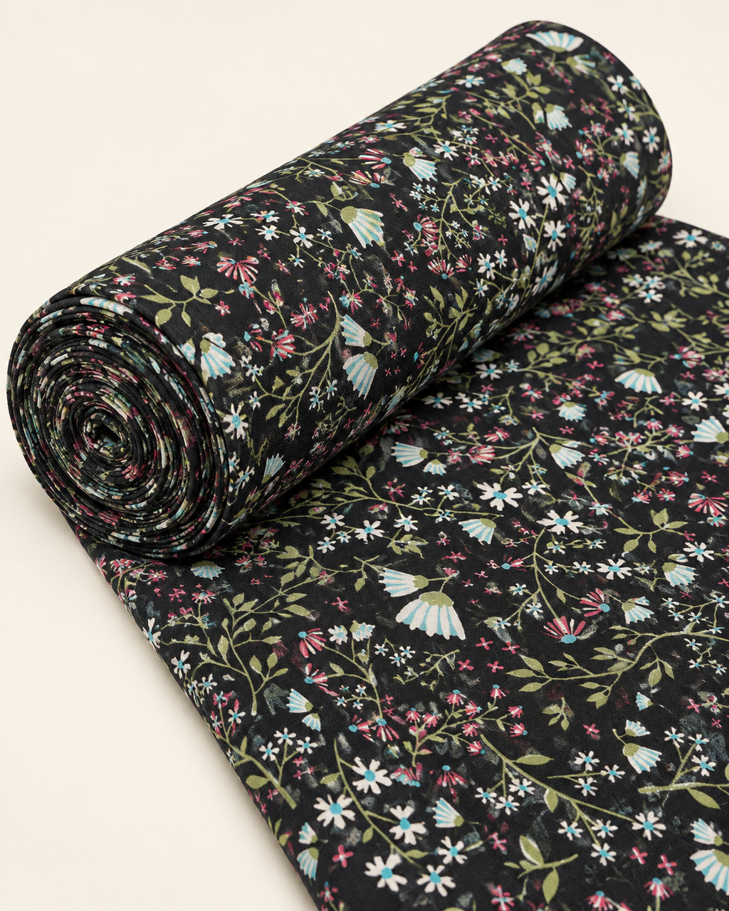 Black Floral Print Fabric