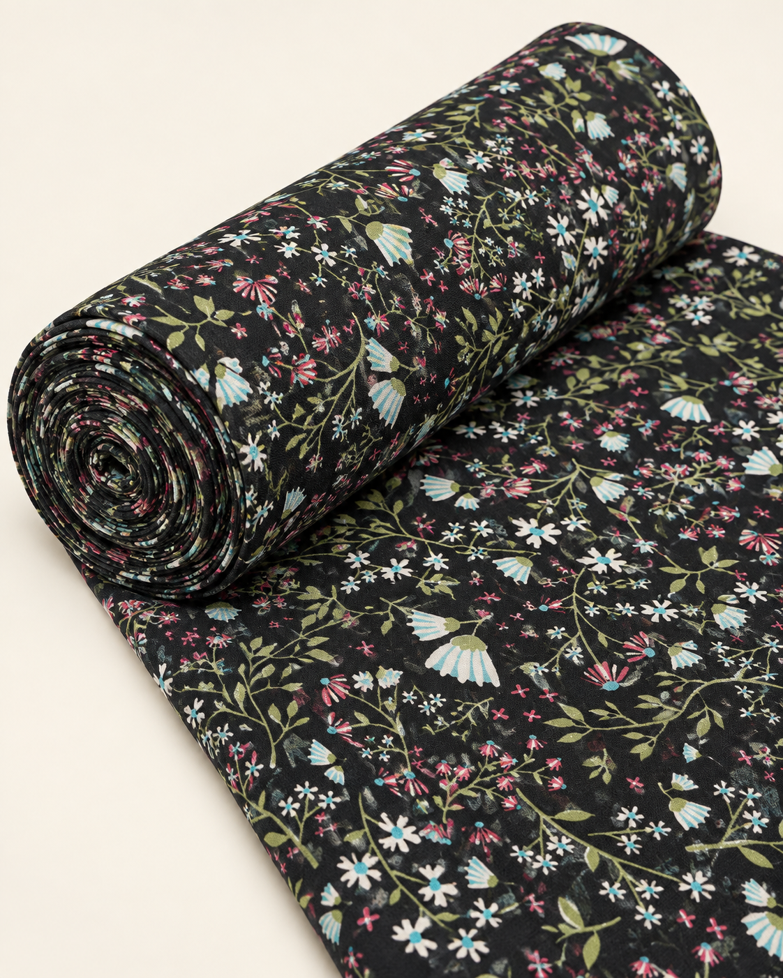 Black Floral Print Fabric