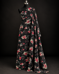 Black Red & Ivory Floral Print Fabric