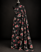 Black Red & Ivory Floral Print Fabric