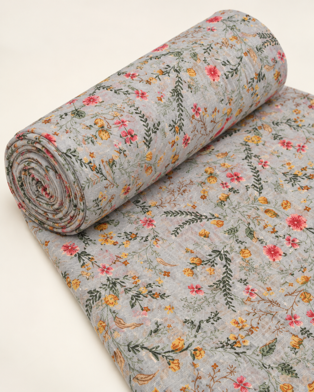 Light Grey Multicolor Botanical Floral Print Fabric