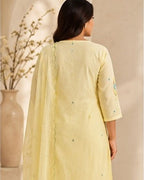 Soft Pastel Lemon Yellow Hand Embellishment with Multicoloured Threadwork AYLN0012