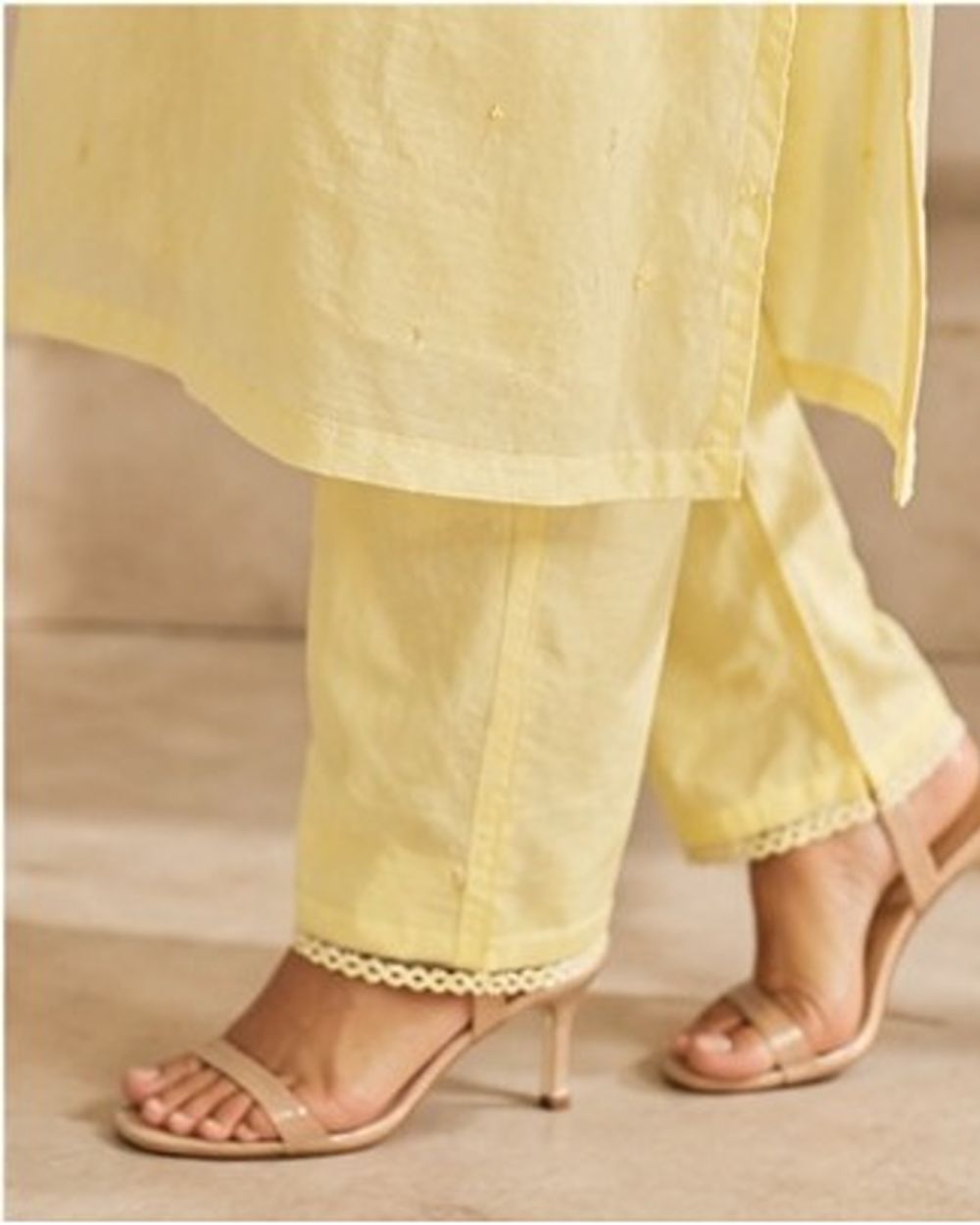 Soft Pastel Lemon Yellow Hand Embellishment with Multicoloured Threadwork AYLN0012