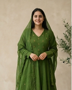 Green Mul Chanderi Hand worked Party Wear Set AYLN0018