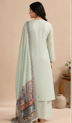 Pastel Mint Green Heavy embroidery worked yoke 3 pic set AYLIN0028